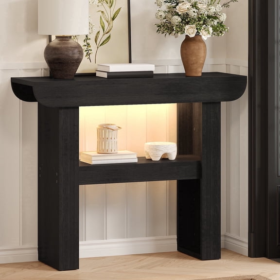 Tarnorci 39" Small Console Table,Farmhouse Entryway Table with Tape Lights,Black