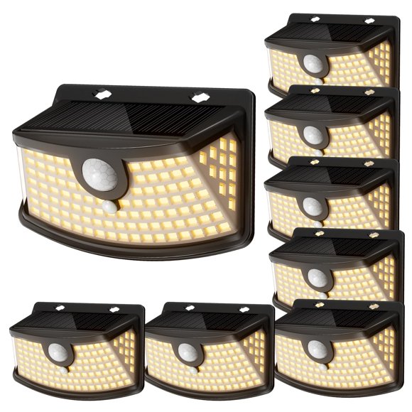 Luces solares con sensor de movimiento Aootek, 120 LED, IP65, paquete de 8