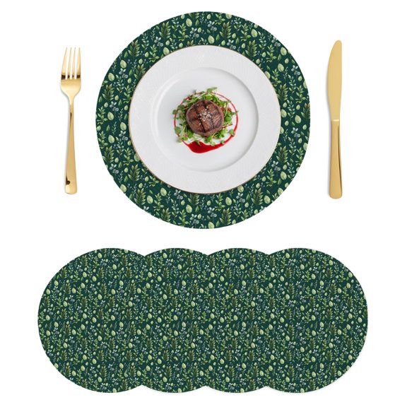 Round Placemats Green Leaves 15 inch Set of 4 Table Mats for Dining Table Berry Pastoral Leaf Plant Heat Resistant Non-Slip Kitchen & Home Decorative Place Mat Set