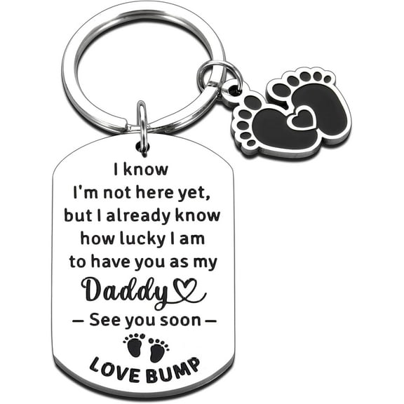 New Expecting Dad First Time Fathers Day New Dad Pregnancy Announcement First Time Dad Gifts Keychain with Baby Footprint Charm Fathers Day New Dad Gifts from Wife Daddy to Be Christmas Birthday Gift