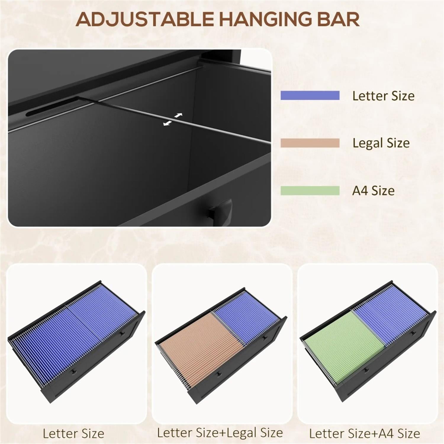 Demi Bonn Modern 2-Drawer Filing Cabinet with Adjustable Hanging Bar, for Letter, A4 and Legal Size, Home Office, Lateral File Cabinet, Black