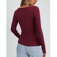 thumbnail image 4 of Remera PRETTYGARDEN de canalé, manga larga, escote redondo, color vino, talla M, 4 of 4