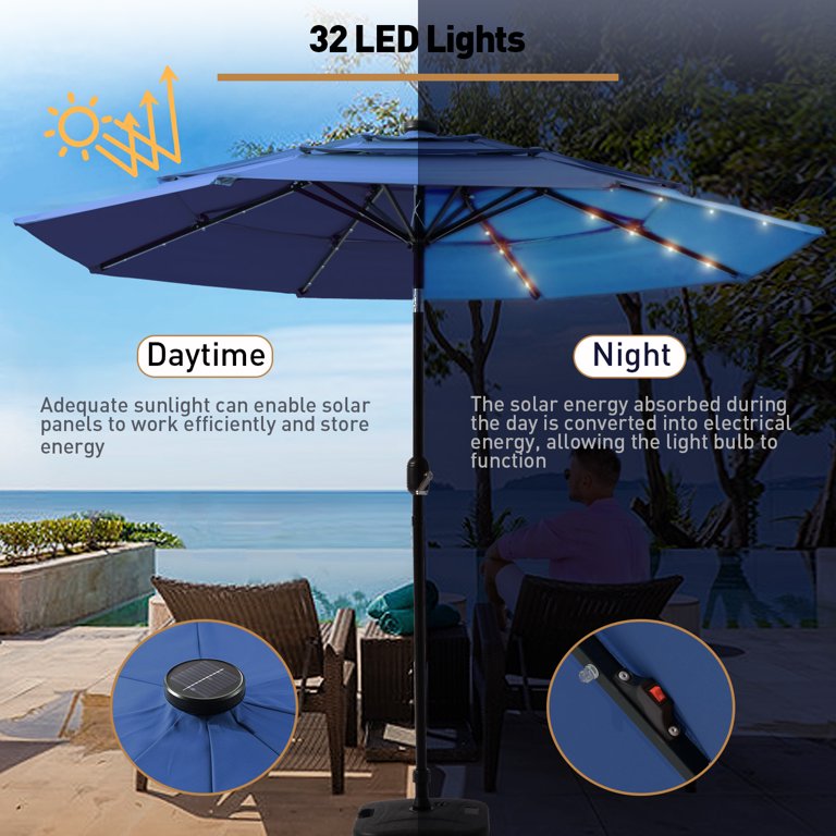 MOALCOFER 11FT Solar LED Patio Umbrella,3-Tier Market Umbrella With Push Button Tilt For Pool & Backyard - Walmart.com MOALCOFER 11FT Solar LED Patio Umbrella,3-Tier Market Umbrella With Push Button Tilt For Pool & Backyard - Walmart.com