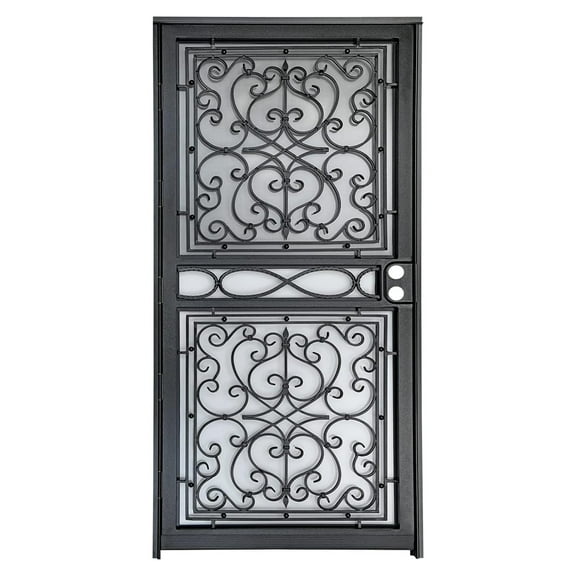Sdstone Grisham Deluxe Steel Security Door with Tempered Glass Panel, Black, 36" × 80"
