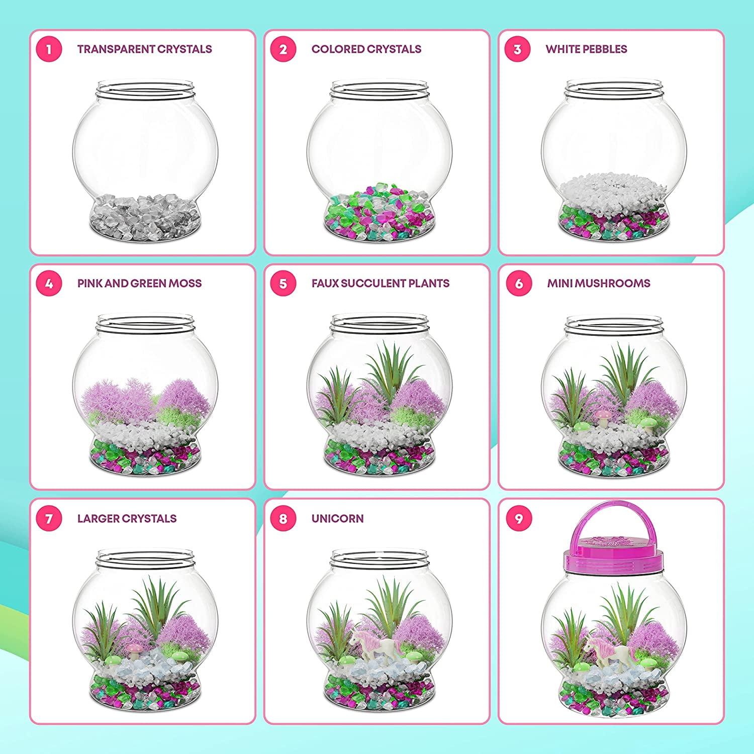 Dan&Darci Light-Up Unicorn Terrarium Kit Gifts - Pink