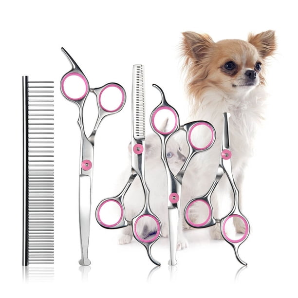 Juego de 6 tijeras profesionales para cortar el pelo de perros y mascotas, tijeras de peluquería, kit de herramientas de entresacar con peine y paño limpiador.