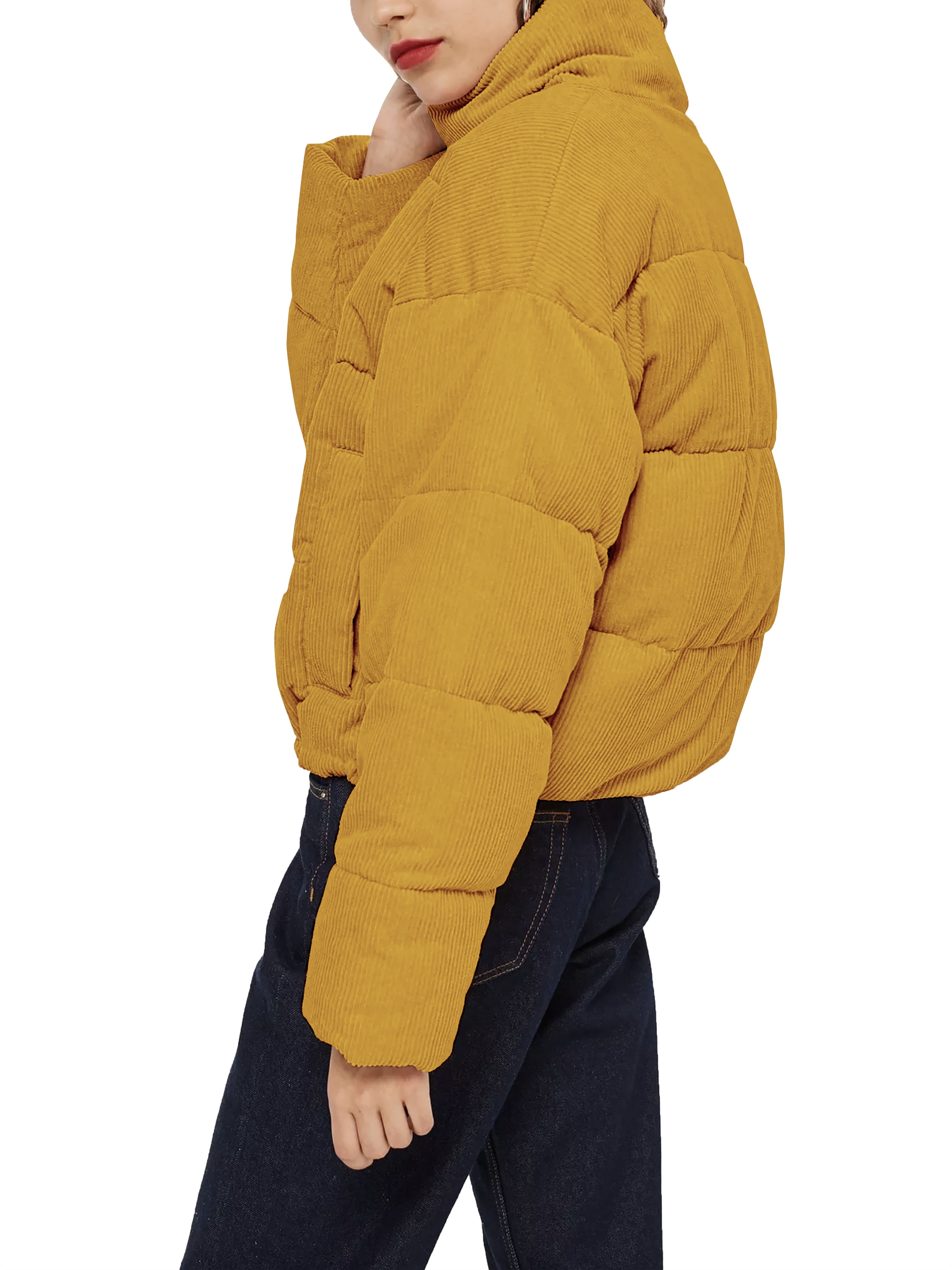 Ma Croix Women's Fluffy Cropped Corduroy Slim Fit Puffer Jacket