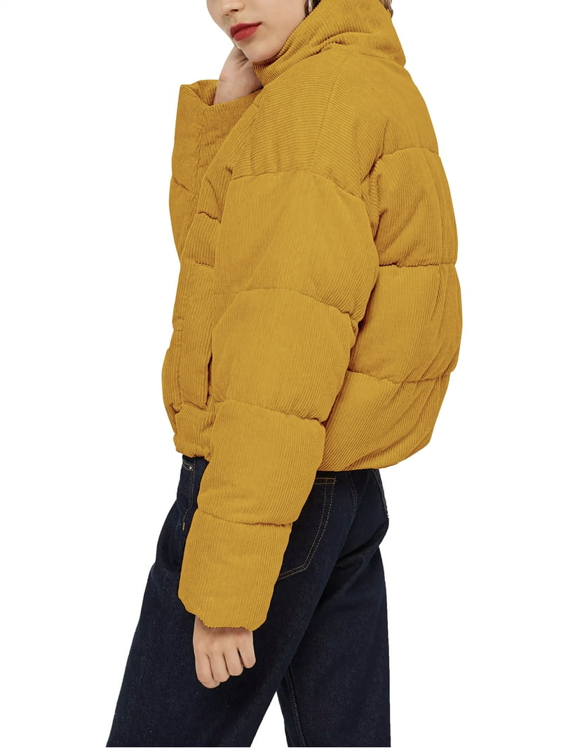 Ma Croix Women's Fluffy Cropped Corduroy Slim Fit Puffer Jacket