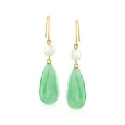 Canaria Jade and 5-5.5mm Cultured Pearl Drop Earrings in 10kt Yellow Gold, Women's, Adult
