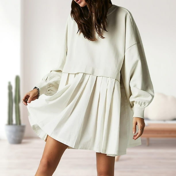 Vestido Vestido de cuello redondo para mujer, vestido de retales de línea A, vestido informal (blanco XXL) Kuymtek Blanco T XXL para Mujer