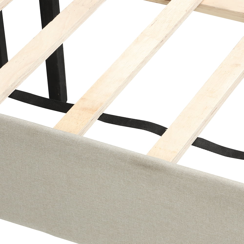 Kepooman Twin Size Upholstered Platform Bed Frame with Headboard, 79.7"L x 40.9"W x 49.2"H, Beige Kepooman Twin Size Upholstered Platform Bed Frame with Headboard, 79.7"L x 40.9"W x 49.2"H, Beige