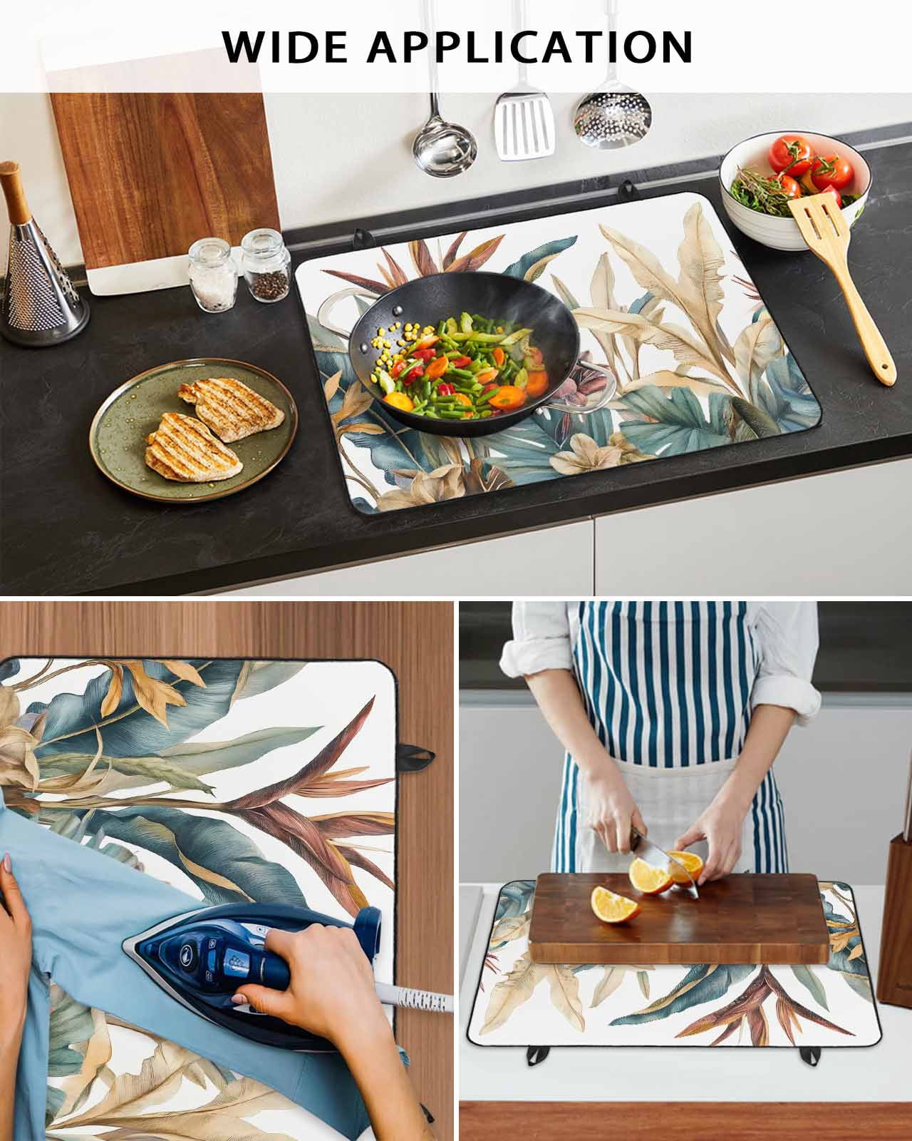 nqOlkjepod Large Induction Cooktop Protector Mat 24"x21", Vintage Tropical Leaves Stove Top Covers for Electric Stove, Summer Rustic Floral Decorative Stove Burner Cover Mats, Glass Top Stove Cover