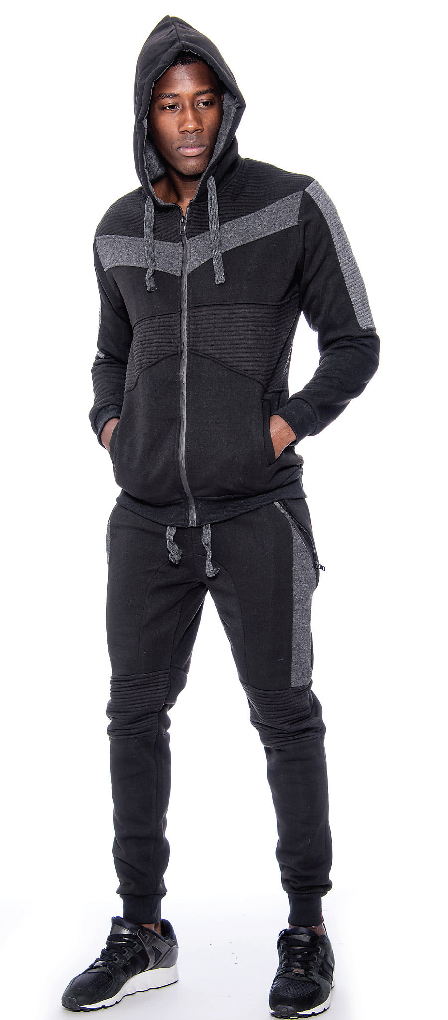 9 Crowns Men's Noah Light Weight Hoodie and Pant Set (Small, Black ...
