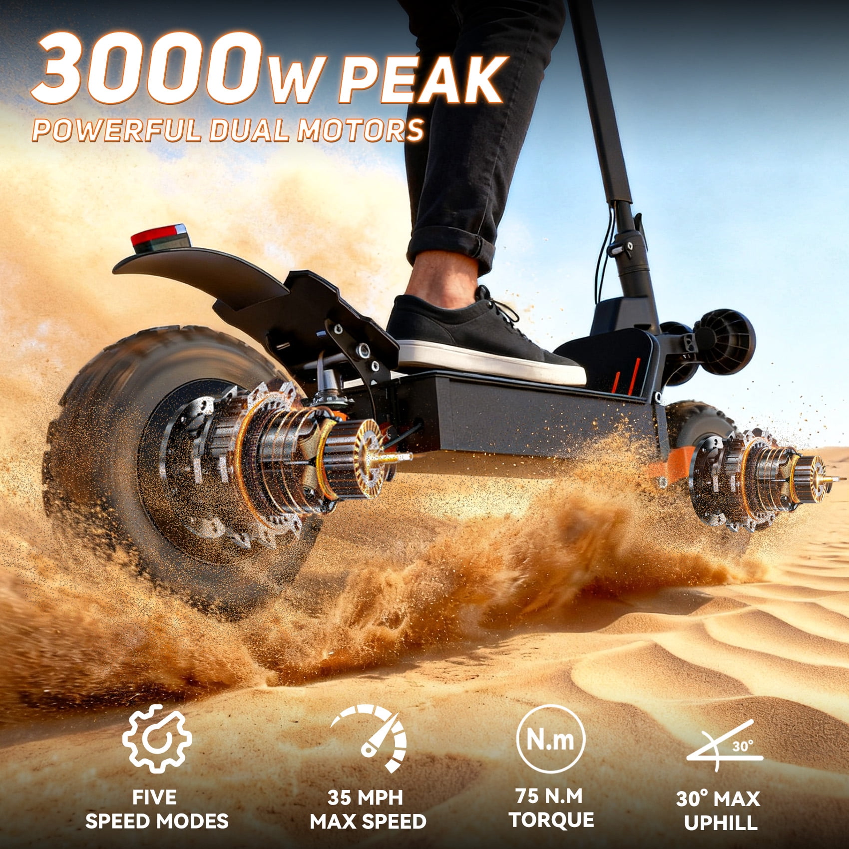 AZHAR GT28 3000W Electric Scooter for Adults,Top Speed 35MPH Fast Electric Scooter, 50Miles Long Range Commuting E-Scooter with 11" Off Road Tires, Full Suspension