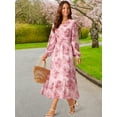 thumbnail image 2 of DARING DIVA Long Sleeve Floral V Neck Boho Chiffon Midi Dress S Pink, 2 of 8