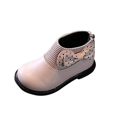 

Fashion Autumn And Winter Girls Boots Round Toe Flat Sole Thick Sole Non Slip Back Zipper Cute Polka Dots Bow