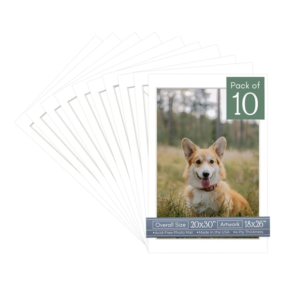 White Picture Frame Mat for 20x30 Frames - Fits 18x26 Photos - 10 Mats