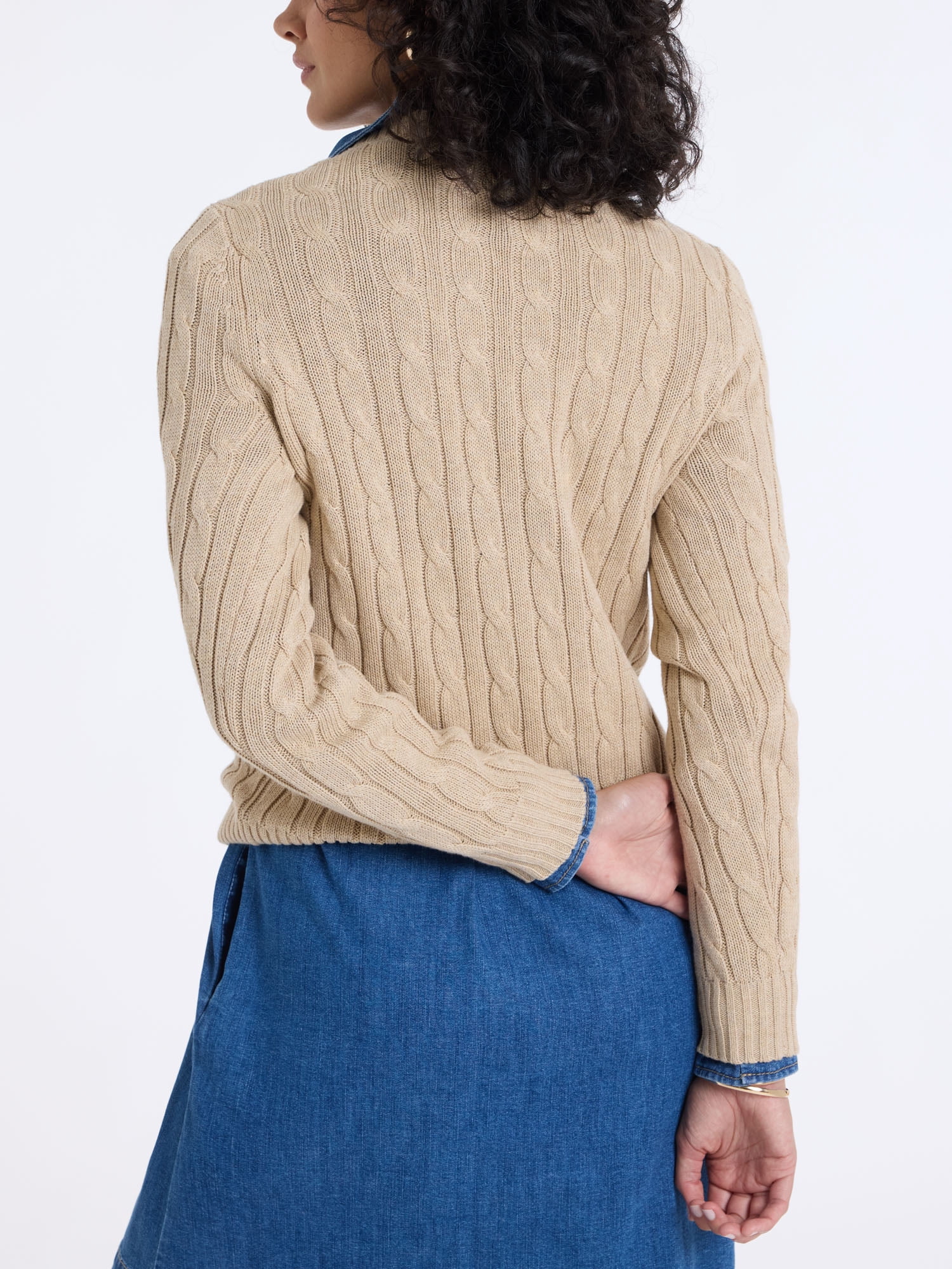 U.S. Polo Assn. Women's Classic Cable Crew Neck Sweater, Sizes XS-XL