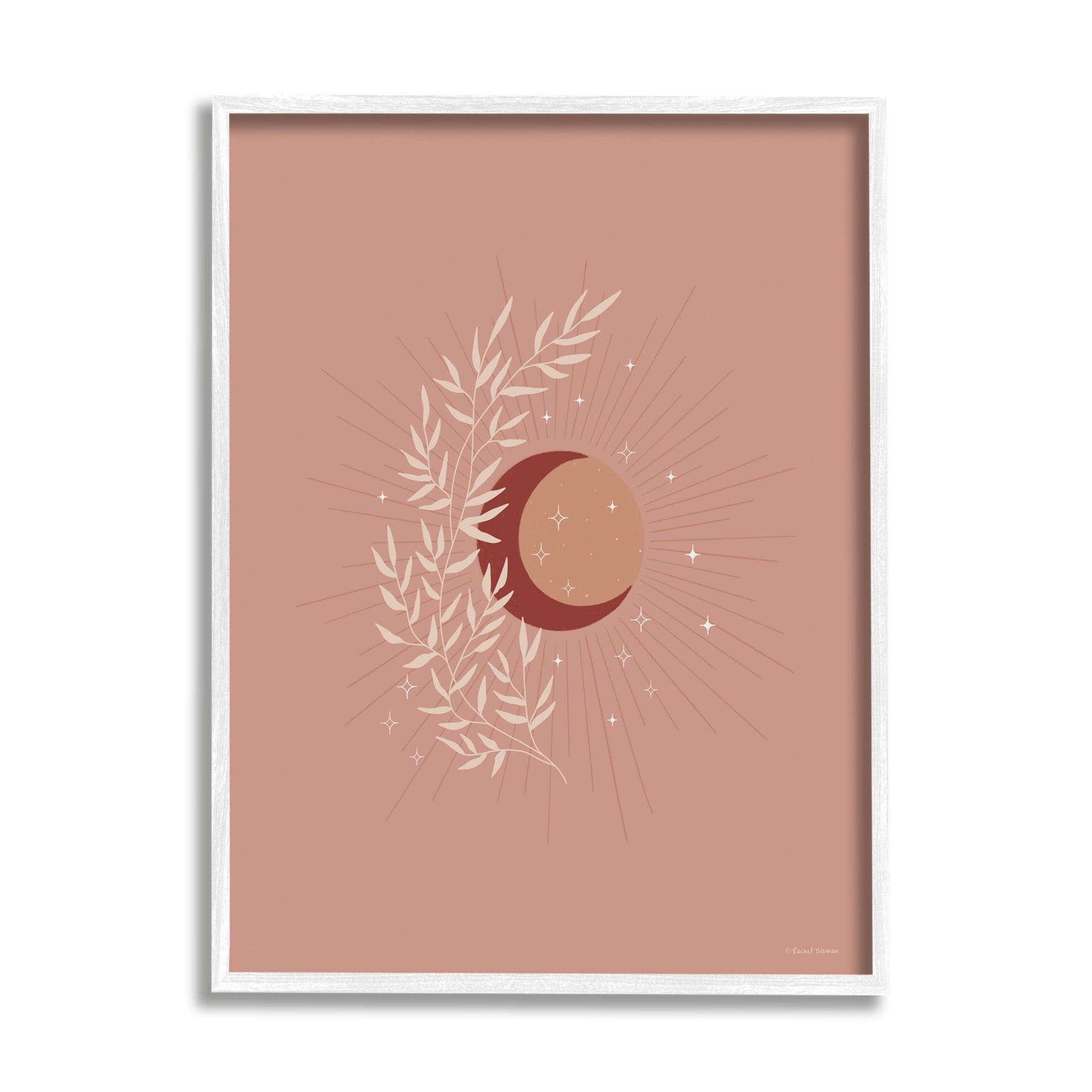 Stupell Industries Boho Herb Botanicals Astral Starry Sun & Moon Graphic Art White Framed Art Print Wall Art, Design by Rachel Nieman