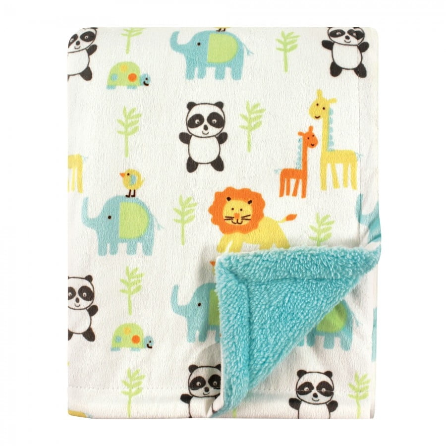 Luvable Friends Baby Plush Blanket with Sherpa Back, Neutral Animals