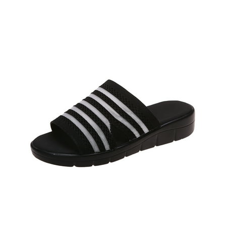 

Difumos Ladies Nonslip Open Toe Slides Casual Beach Lightweight Knit Upper Fashion Flat Sandals
