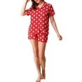 thumbnail image 2 of INSPIRE CHIC Women's Short Sleeve Notch Collar Piped Button Down Sleepwear Polka Dots Pajama Sets X-Small Red-1, 2 of 4