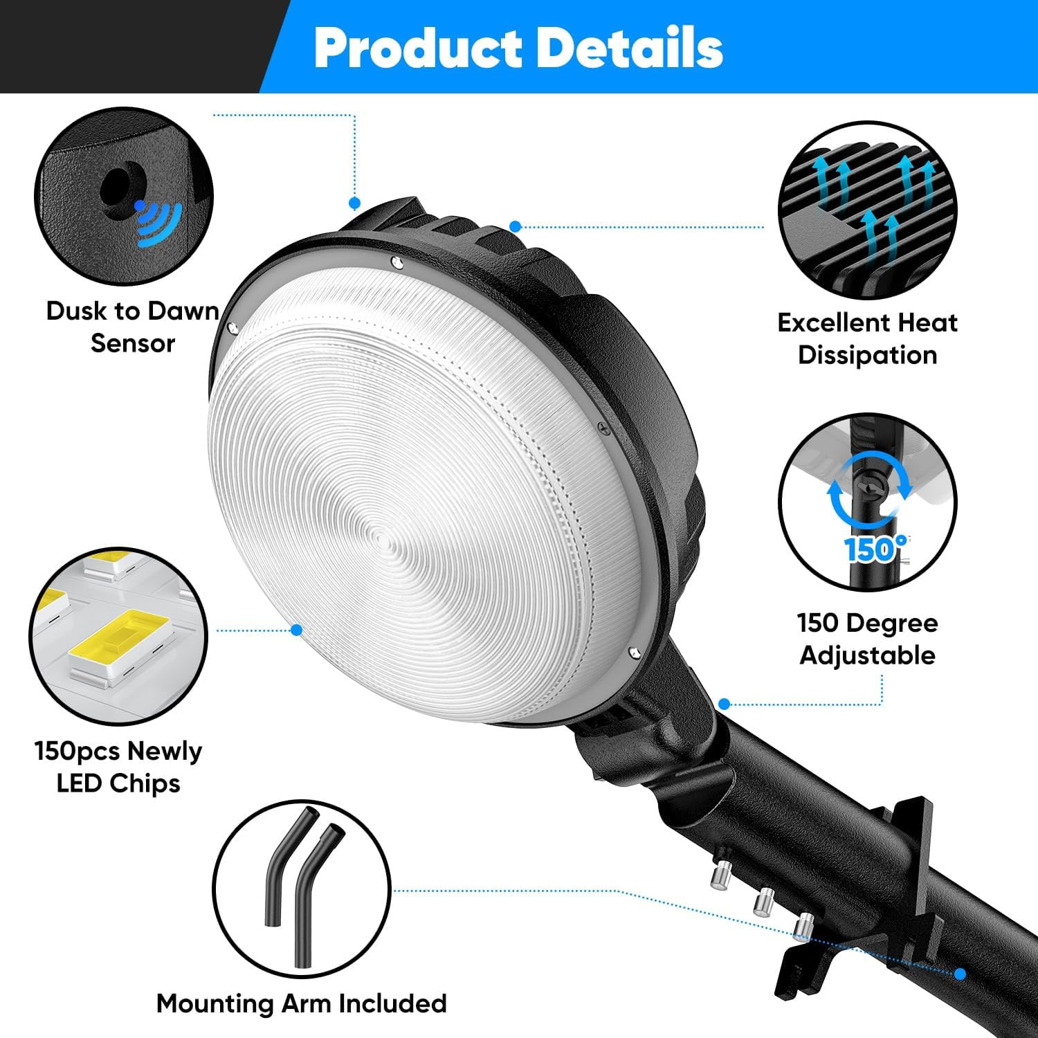24000LM 150W LED Barn Light with Dusk to Dawn Photocell IP66 (2-pack)