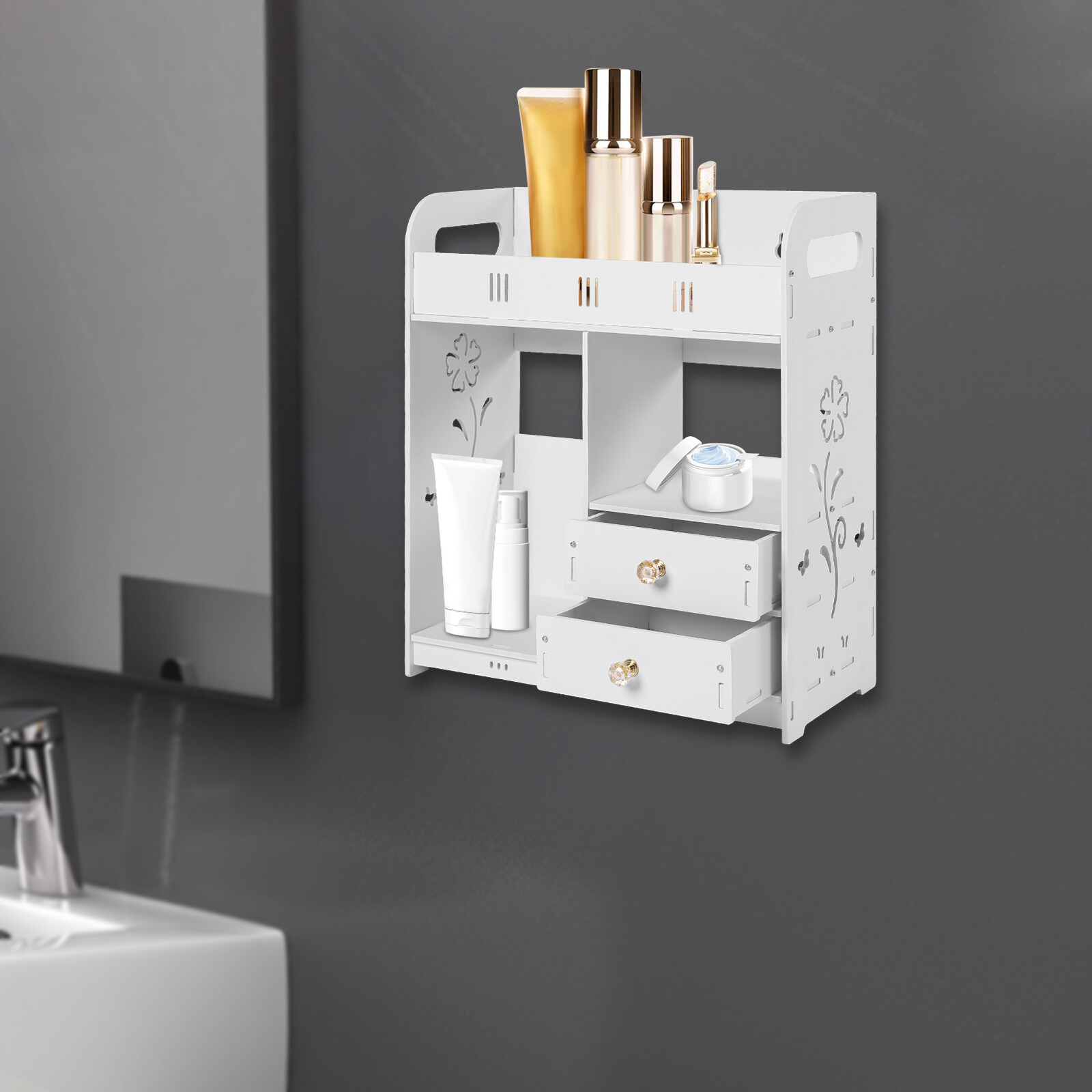 Bathroom Wall Cabinet Wall Mounted Shelf Small Kitchen Toilet Drawer Organizer for Bathroom, Living Room