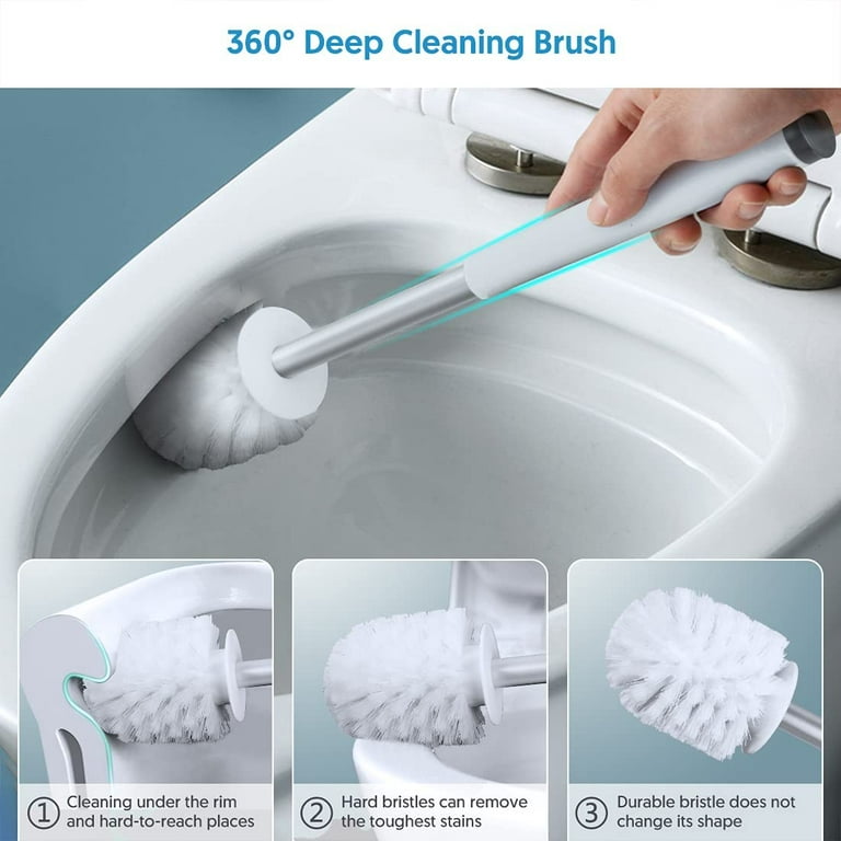Toilet Bowl Brush Holder Set: Silicone Stainless Steel Deep