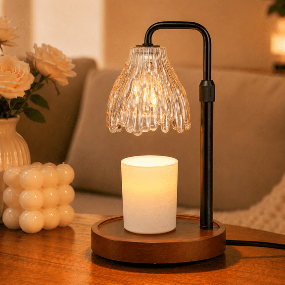 Mitzzllc Candle Warmer Lamp with Timer & Dimmer,Adjustable Height,Safe Flameless Wax Warmer Lamp,Fits Most Jar Candles,Glass Shade,Includes 2 Bulbs,Home Decor