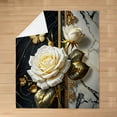 thumbnail image 2 of Manfei Botanical Flower Sherpa Blanket 90x90, Chic Floral Fuzzy Blanket Throw, Gold Leaves Fleece Blanket, Lightweight Room Decoration, 2 of 6
