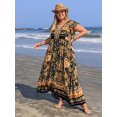 thumbnail image 2 of Women's Plus Size Printed V Neck Ruffle Cap Sleeve Maxi Dress Hundred Percent Viscose soft drape breathable everyday, 2 of 9