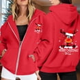 thumbnail image 2 of NinXxx Ladies' Christmas Zipper Long Sleeve Pocket Drawstring Hooded Sweatshirt Red L, 2 of 8