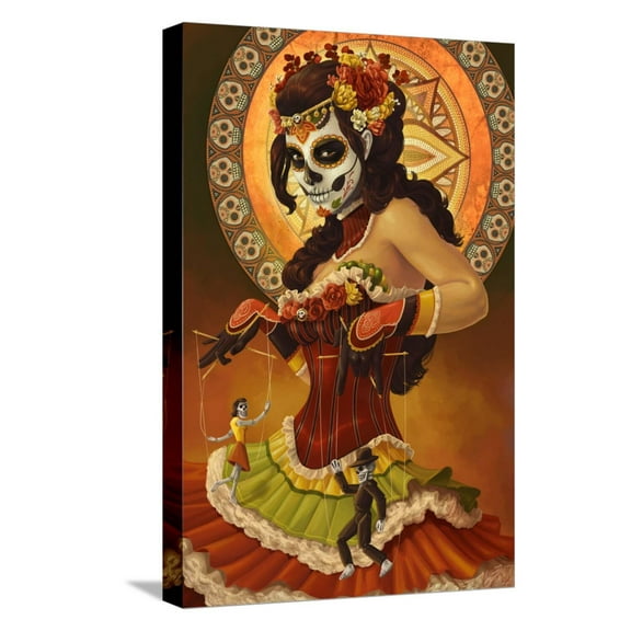 Art.com Day of the Dead - Marionettes Stretched Canvas Print Wall Art by Lantern Press, 12" x 18"