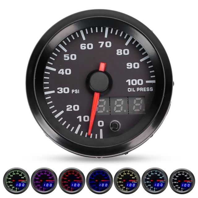 12V 2in Oil Pressure Gauge 0-100PSI Meter 7 Colors LED Display with Sensor Universal for Car