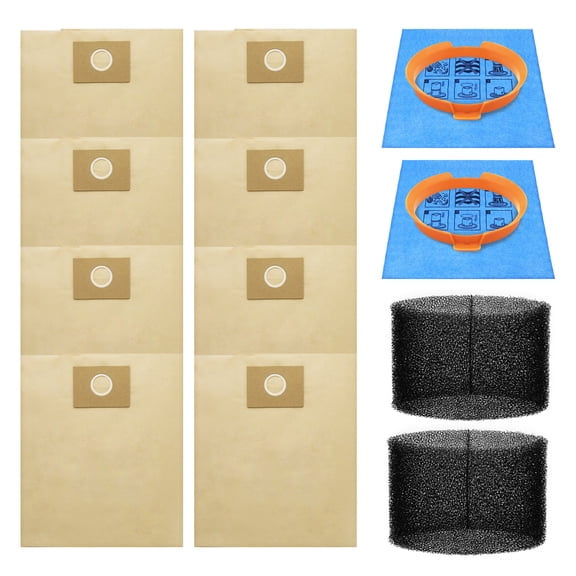 20-1200A Foam Filter , 20-1100N Cloth Filter & Clamp ,2-Pack,25-1230 High-Efficiency Disposable Bag 8-Pack,Compatible with Hyper Tough 3 Gallon Vacuum (AT18203P-3B)