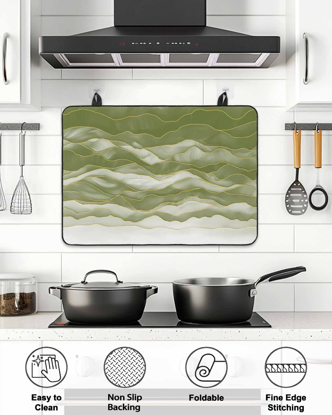 Stove Top Covers for Electric Stove, Sage Green Ombre Glass Stovetop Cover Protector, Modern Moire Abstract Art Luxury Induction Cooktop Protector Oven Mat for Kitchen Countertop 36"x21"