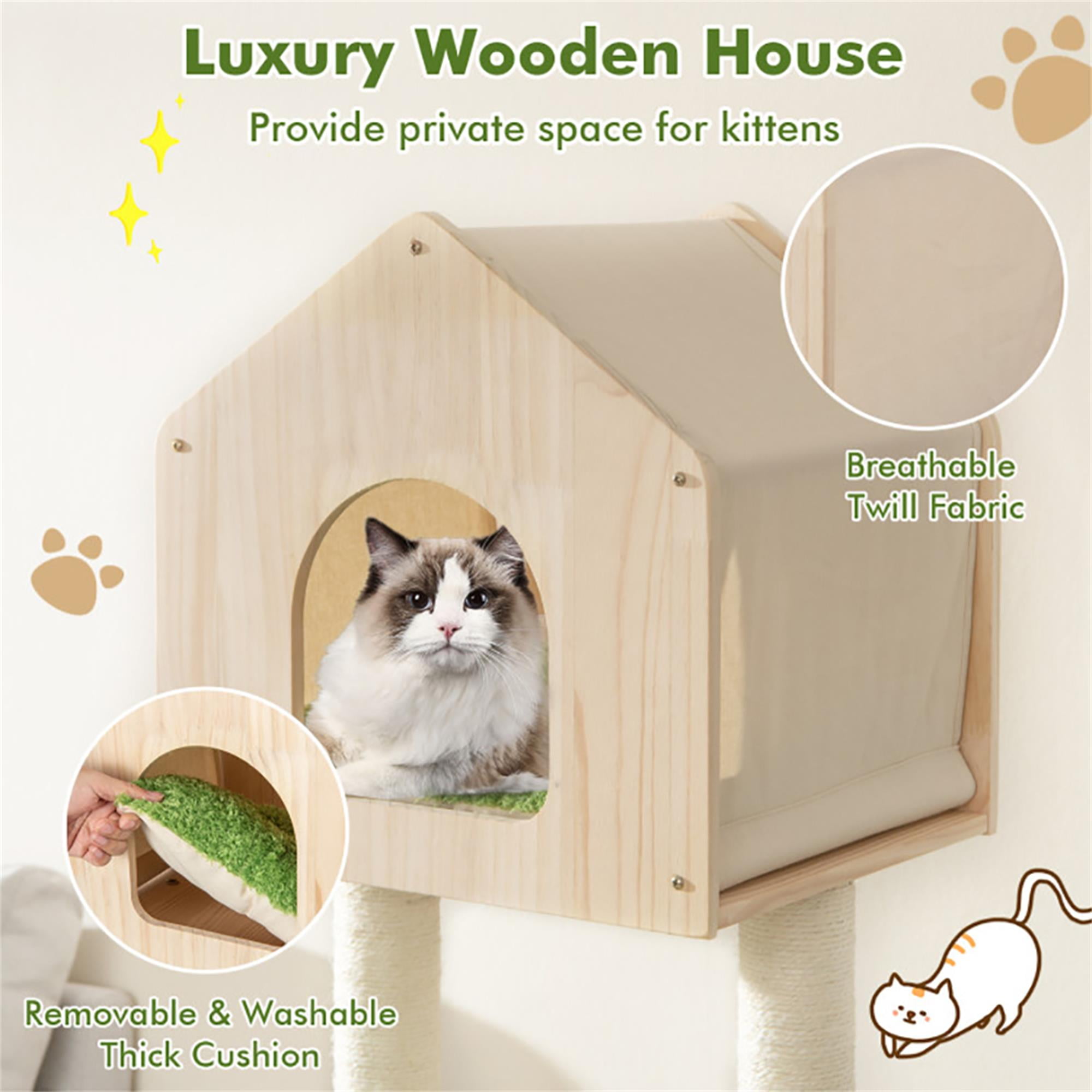 Kadyn 55" Modern Cat Tree Tower for Indoor Cats, Multi-Level Cat Condo with Scratching Posts and Soft Cat Bed, Cat Tree House Furniture, Beige