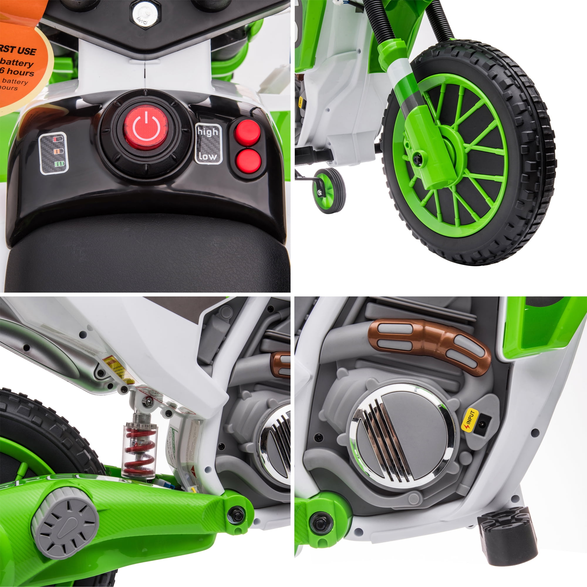 UWR-Nite 12V 7AH Kids Ride-On Motorcycle Toy Electric Dirt Bike Battery Powered Motocross Off-Road Bike w/ 2 Speeds, Training Wheels, Spring Suspension