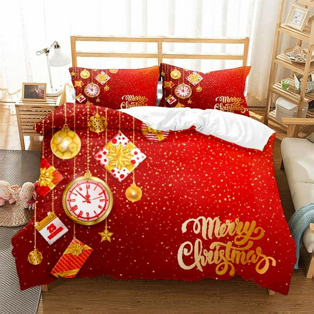 Duvet Cover Set, Red Christmas Plants Single Quilt Cover & Pillowcases