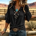 thumbnail image 6 of ClodeEU Women's Linen Blend Button 3/4 Sleeve Shirt with Tiered Ruffle ,Solid Color Casual Blouse Black,Women's Plus L, 6 of 7