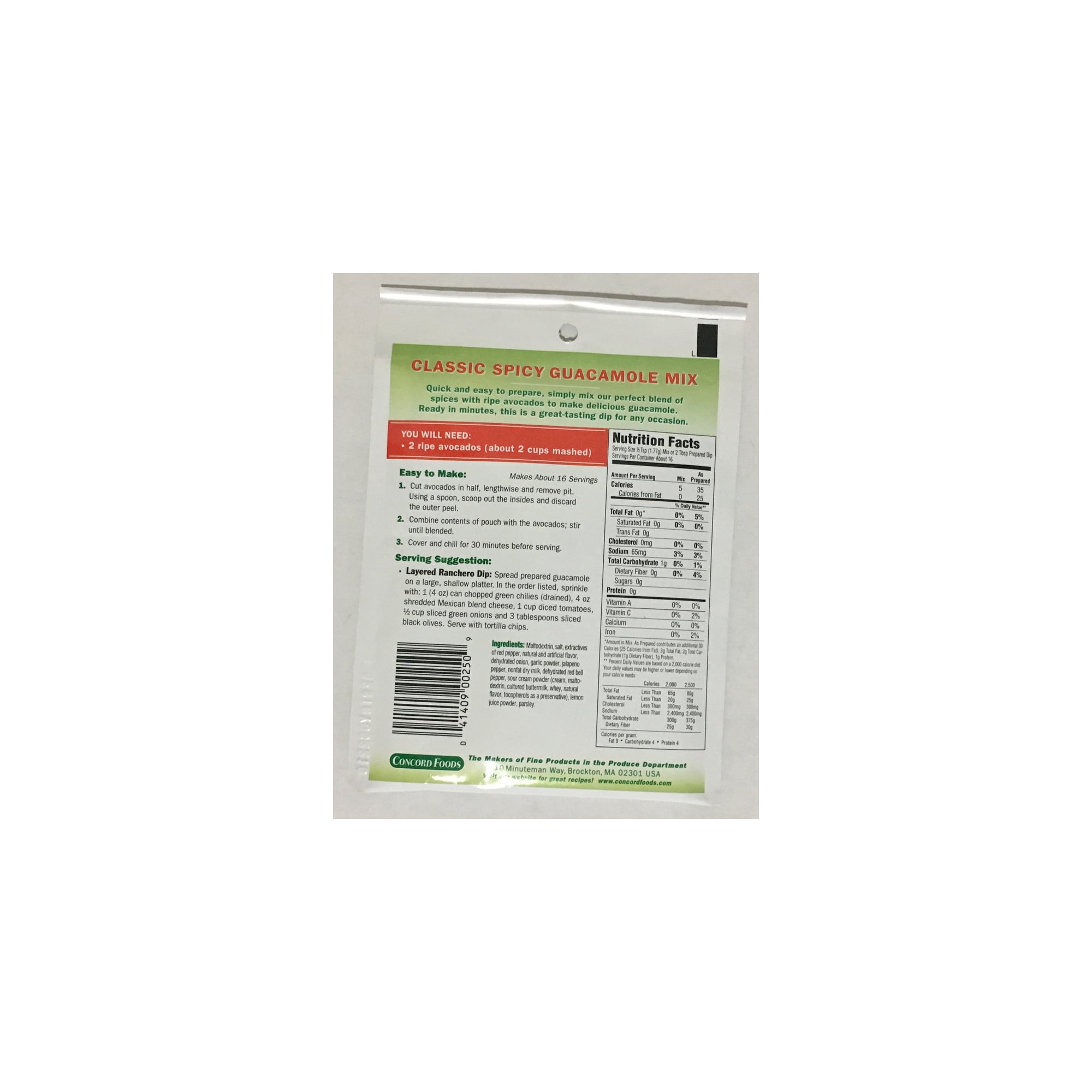 Concord Foods Guacamole Mix, Classic Spicy 1oz Packet (Pack of 14)