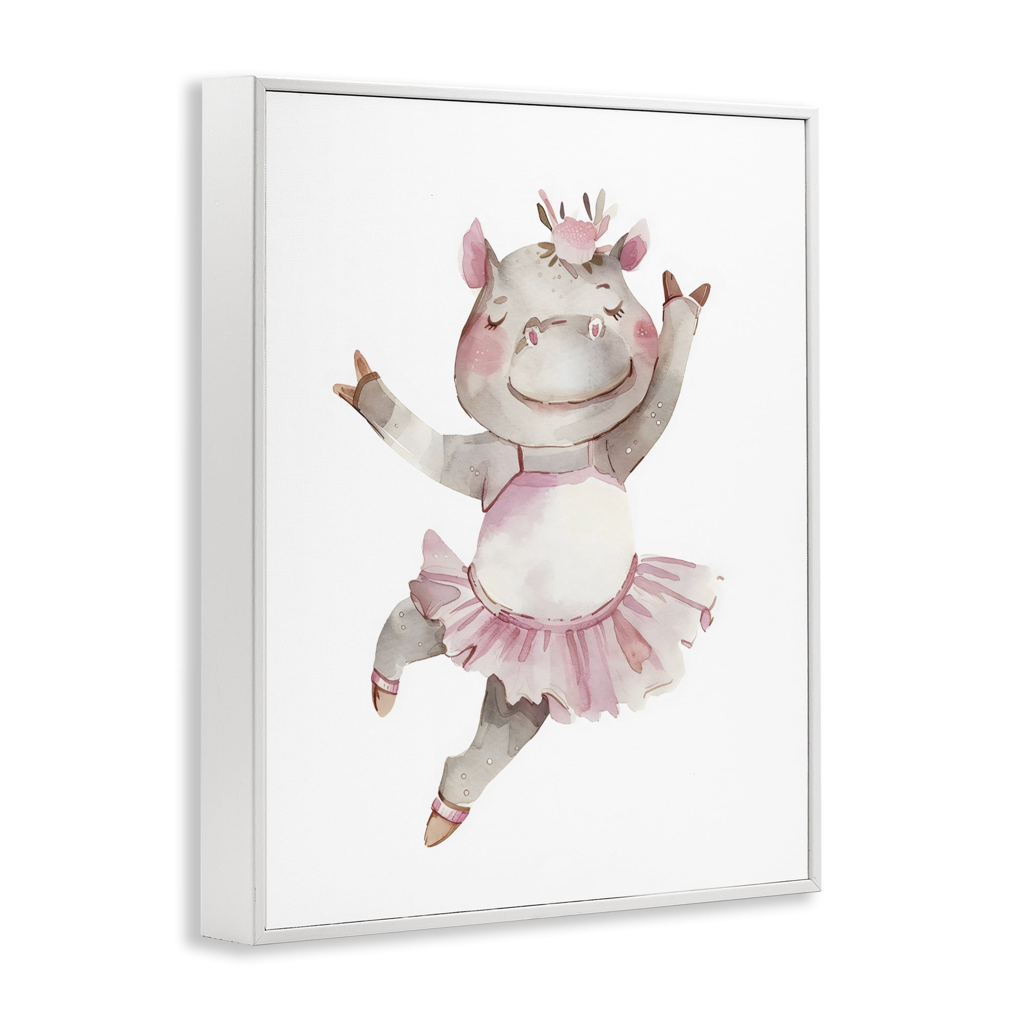 Stupell Industries Ballerina Hippo in Tutu White Framed Giclee Art, design by LSR Design Studio