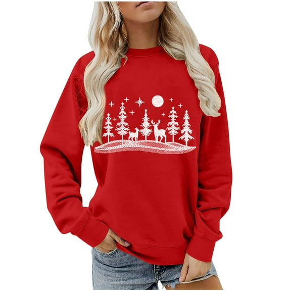 VgaVtl Long Sleeve Christmas Sweatshirts for Women Casual Womens Sweatshirts No Hood Graphic Holiday Athletic Sweatshirt,Red XL