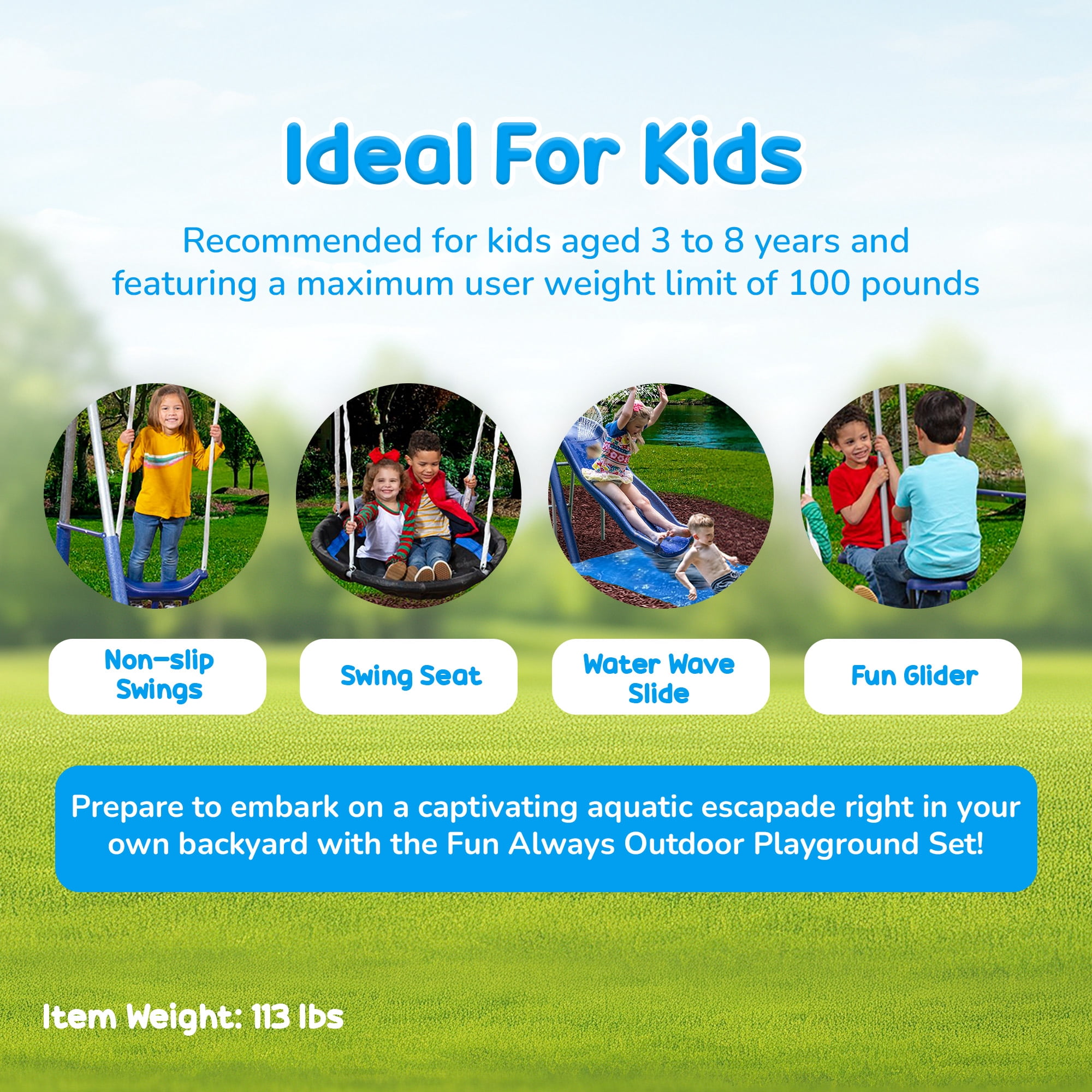 XDP Recreation Fun Always Outdoor Playground, Water Slide, Super Disc Swing