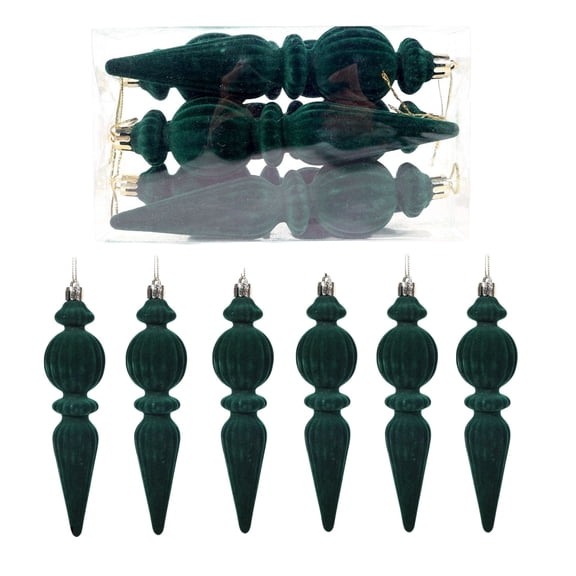 6 Pcs Finial Christmas Tree Ornaments - Velvet Pendants Shatterproof Flocked Christmas Hanging Ball Ornaments Hanging Neutral Decorations for Xmas Tree Winter Holiday Decorations
