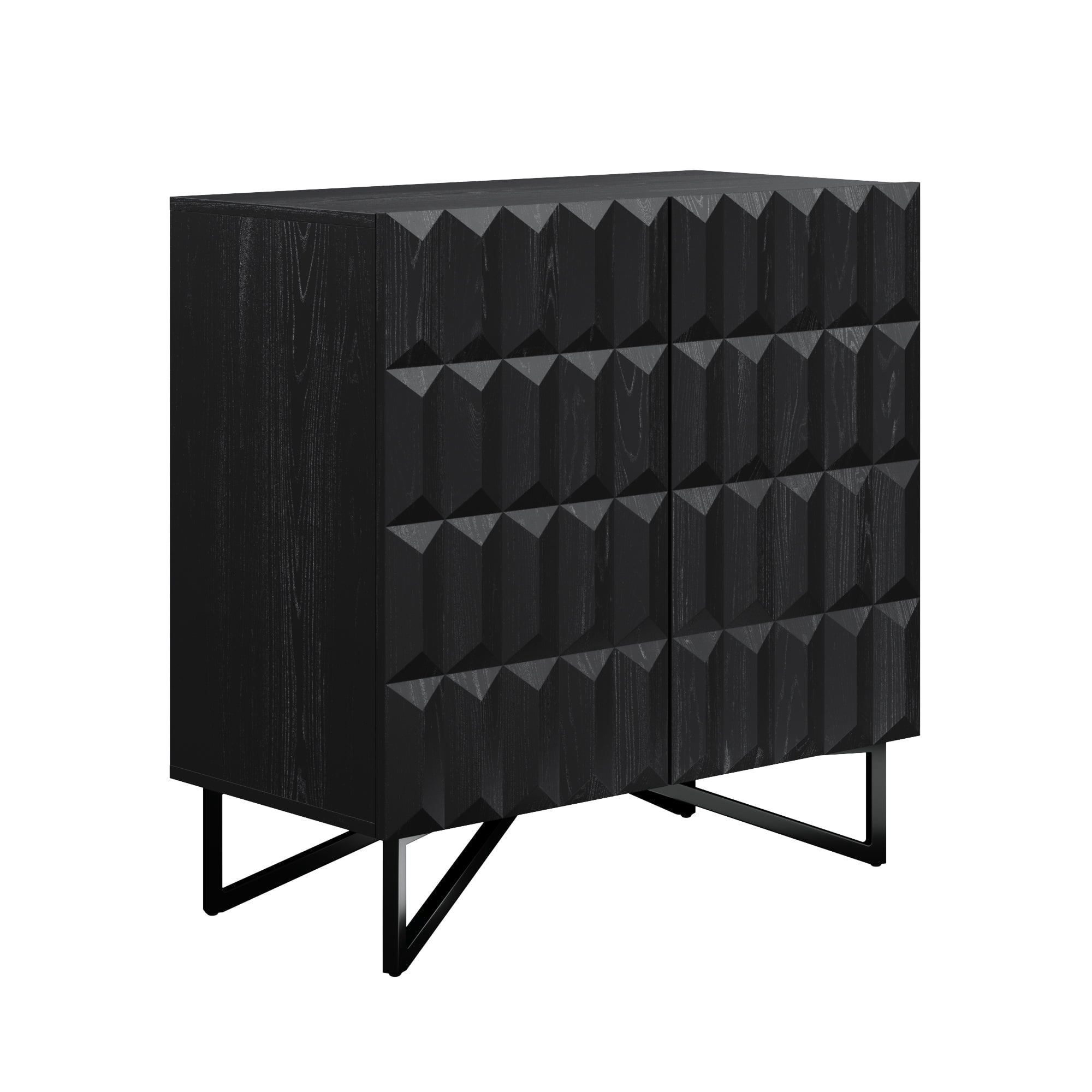 Nathan James Wolfie Wooden Contemporary Entryway Cabinet, Living Room Storage Cabinet or Dining Room Buffet with Sculpted Doors and Metal Legs, Black Oak