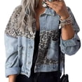 thumbnail image 2 of Chaqueta Vaquera Desgastada con Estampado de Leopardo y Botones para Mujer, Abrigo Vaquero de Larga Lavado con Estampado de Guepardo Roto. Azul XXXL, 2 of 7