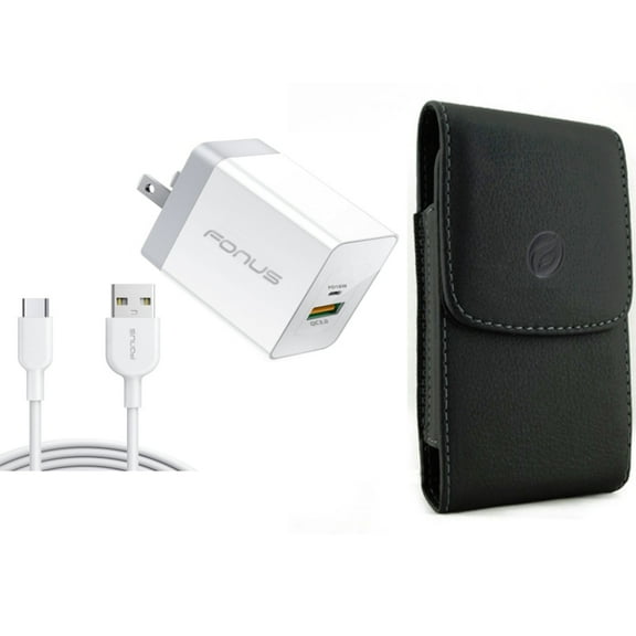 Case Belt Clip & 36W PD Home Charger for iPhone 15 Pro Max - Leather Holster Cover Pouch and Fast Type-C 6ft Long Cable USB-C Power Cord O4O for iPhone 15 Pro Max (6.7")