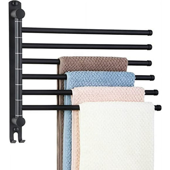 Black,Bathroom Towel Rail with 6 Bars 180°Rotating Towel Rails SUS304 Stainless Steel 32CM Wall Mounted Towel Rails for Bathroom Kitchen Sink